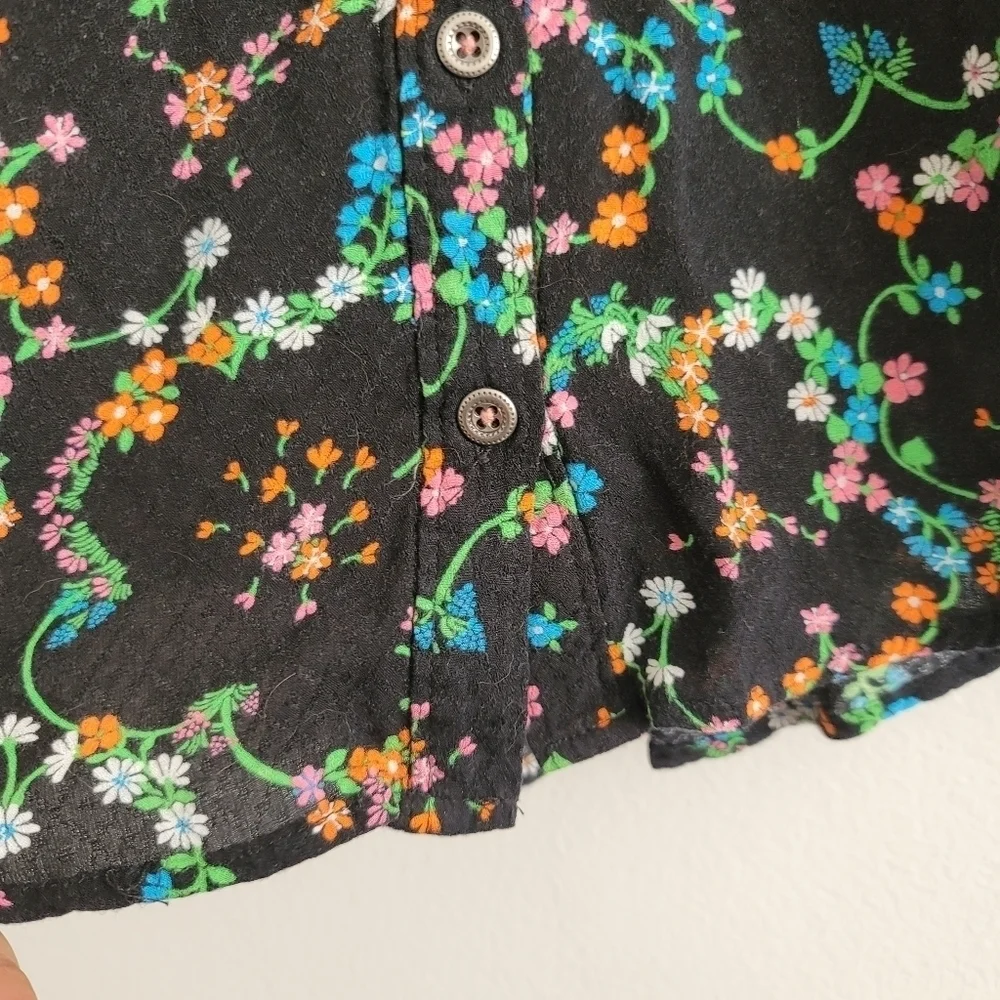 Anthropologie Maeve Black Floral Long Sleeve Button Up Blouse‎ Shirt
